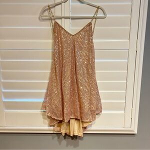 Love & Lemonade Sequin Mini Dress with Bedazzled Straps Low Back Rose Gold Med